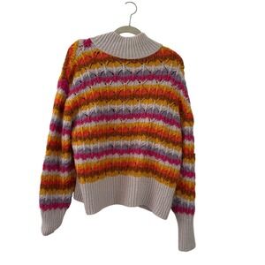 Zara‎ Colorful Striped Mock Neck Knit Sweater Pullover Funky Cute L